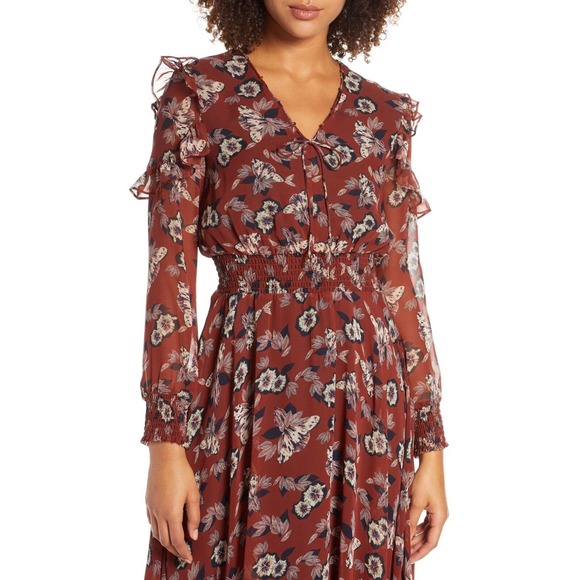 Sam Edelman Women Midi Dress Fanciful Flower Rust Size 10 Long Sleeve NWT $178 - Picture 9 of 12